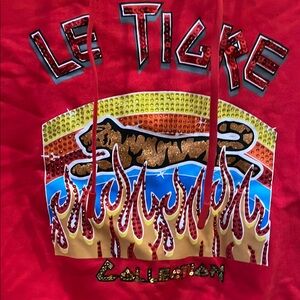 Le Tigre Vibrant Red Reptile Sweatshirt NWT